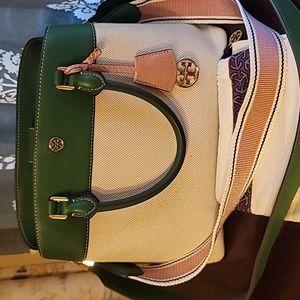 Tory Burch Canvas Colorblock Robinson Triple Compartment Tote